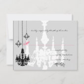 3 Black Chandeliers Pink Accent 結婚's 出欠カード (正面)