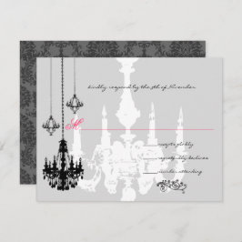 3 Black Chandeliers Pink Accent 結婚's 出欠カード