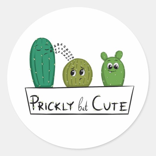 3 Cartoon Cactus Infants in Planter ラウンドシール (正面)