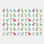 3 Cute Colorful Dino Pattern Birthday Wrap Sheets ラッピングペーパーシート (正面)