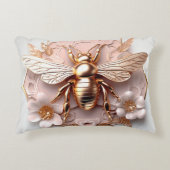 3-Dゴールデンビーとピンクのフローラアクセント枕 アクセントクッション (正面)