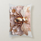 3-Dゴールデンビーとピンクのフローラアクセント枕 アクセントクッション (正面(垂直))