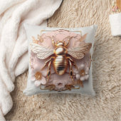 3-Dゴールデンビーアンドピンクフローラ装飾用クッション クッション (ブランケット)