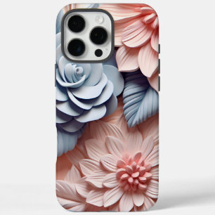 3-Dピンクとブルーの花模様 iPhone 16 PRO MAXケース