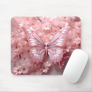 3-Dピンクの蝶の花 マウスパッド