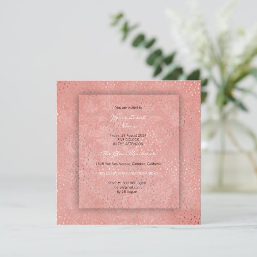 3-Dピーチコーラルシルバースターズダマスクブライダルシャワー 招待状 (スタンド正面)