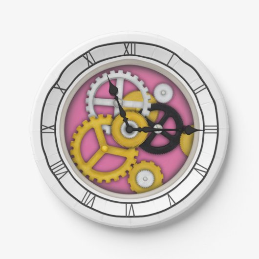 3-D幻の時計アート – ピンク色の動きが見える ペーパープレート (正面)