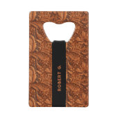 3-D茶色の工具付きフローラレザーパターン クレジットカード栓抜き (裏面)