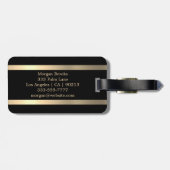 3-D金ゴールドモノグラムと名前、ブラック上ストライプの金ゴールド ラゲッジタグ (裏面横)