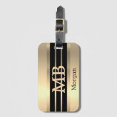 3-D金ゴールドモノグラム/名前、黒/金ゴールド、ストライプ金ゴールド ラゲッジタグ (正面縦)