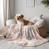 3-D銀幻惑とピンクのバラ模様 フリースブランケット