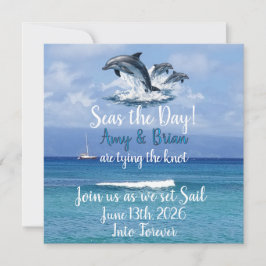 3 Dolphins Ocean Wedding Invite Seas the Day セーブザデート