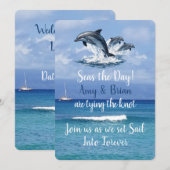 3 Dolphins Ocean Wedding Invite Seas the Day 招待状 (正面/裏面)