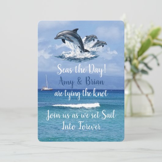 3 Dolphins Ocean Wedding Invite Seas the Day 招待状 (スタンド正面)