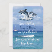 3 Dolphins Ocean Wedding Invite Seas the Day 招待状 (正面)