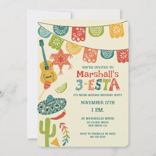 3-Esta Boys Mexican Fiesta Third Birthday Party 招待状 (正面)