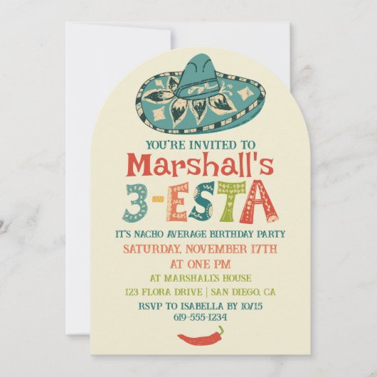 3-Esta Sombrero Boys 3rd Birthday Party 招待状 (正面)