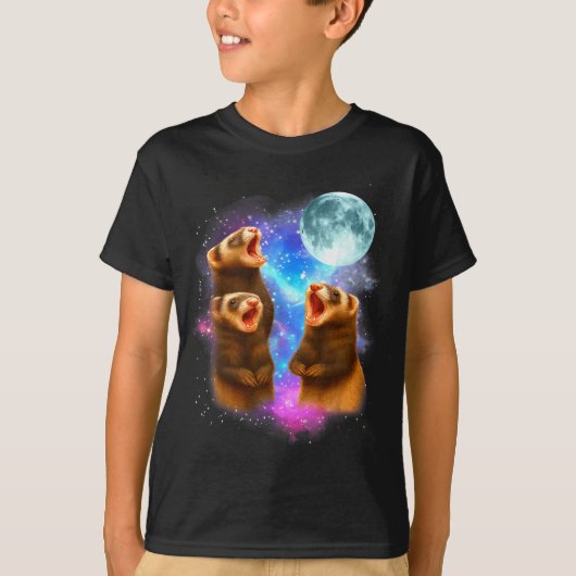 3 Ferret Moon Howling Ferrets Funny For Men, Women Tシャツ (正面)
