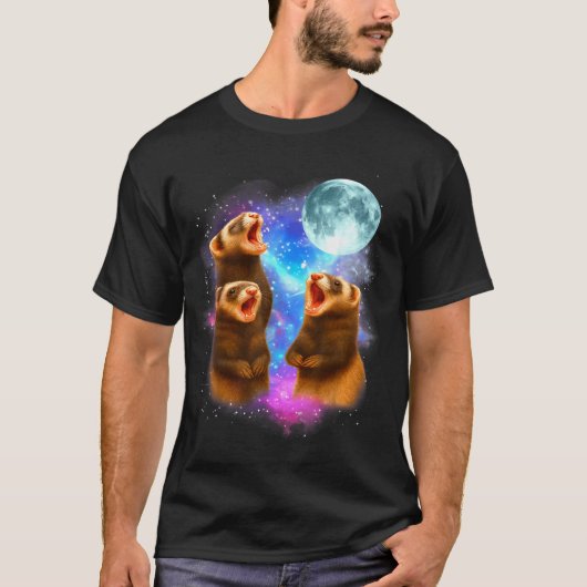 3 Ferret Moon Howling Ferrets Funny For Men, Women Tシャツ (正面)