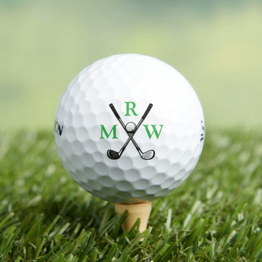 3 Green Initial Letters Crossed Clubs Monogram ゴルフボール (インサイチュ 木)