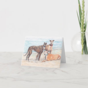 3 Greyhound on the Dog Art Noteビーチカード カード