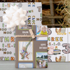 3-i-e-i-o誕生日の写真とファームテーマ ラッピングペーパーシート