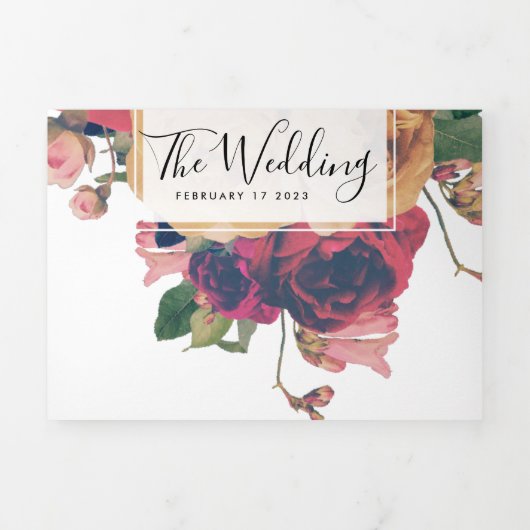 3 in 1アンティークバラヴィンテージボヘミアン結婚ズ 三つ折り案内状 (カバー)