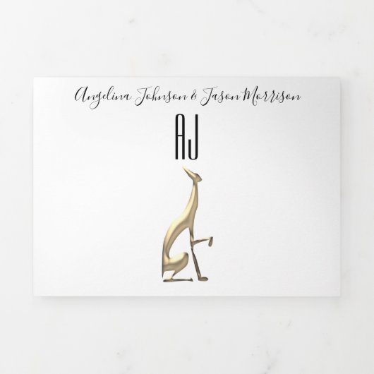 3 in 1金ゴールドフォト結婚ズ 三つ折り招待状 (カバー)