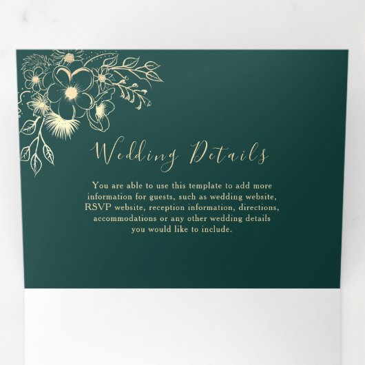 3 in 1 エメラルドグリーンのウェディング トリフォルド インビテーション (内部最初)