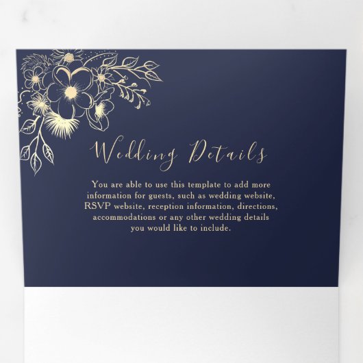 3 in 1 ローズゴールドとネイビーの結婚式 三つ折り招待状 (内部最初)