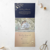 3 in 1 ローズゴールドとネイビーの結婚式 三つ折り招待状 (内部)