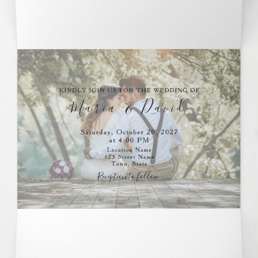 3 in 1 ローズゴールドとネイビーの結婚式 三つ折り招待状 (内部中)