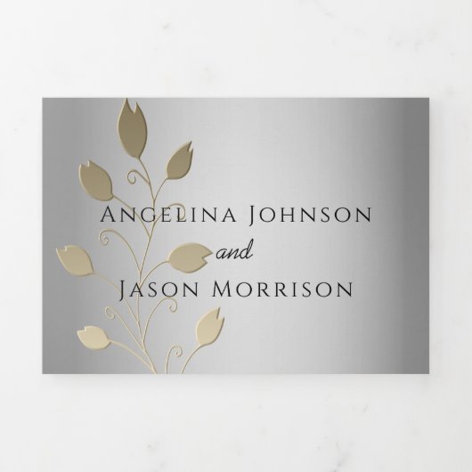 3 in 1 Silverと金ゴールドフォト結婚ズ 三つ折り招待状 (カバー)