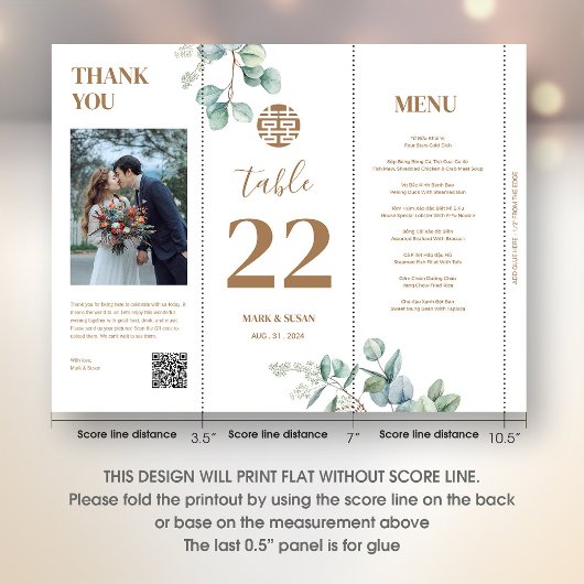 3 in 1 Table number, Menu & Photo Thank You Note