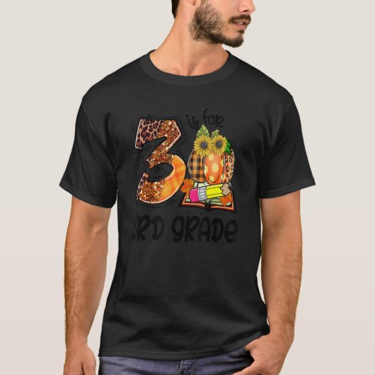 3 Is For 3rd Grade Leopard Pumpkin Teacher Fall Th Tシャツ (正面)