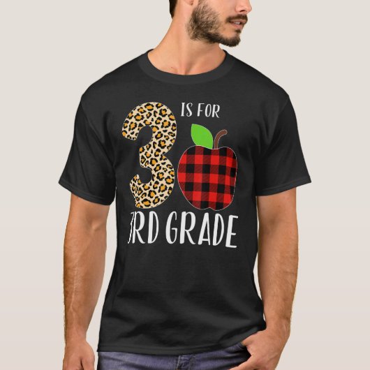 3 Is For 3rd Grade Teacher Leopard Buffalo Plaid S Tシャツ (正面)