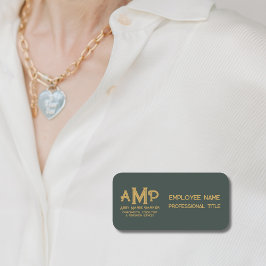 3 Letter Monogram Large Green Gold Employee 名札