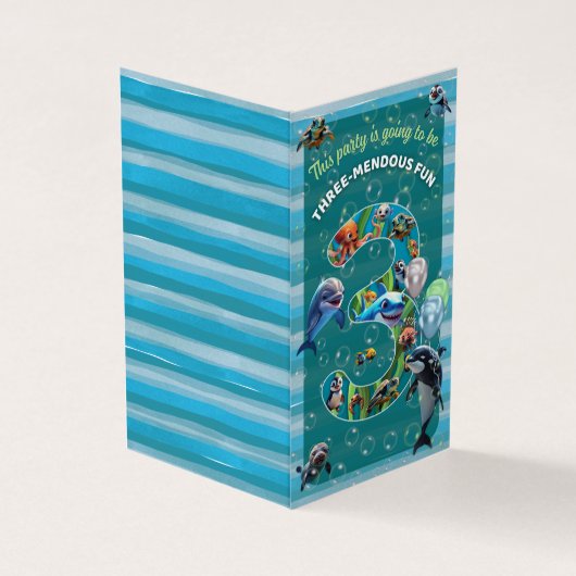 3-Mendous Party Custom Vertical Birthday Invite 名刺 (外部)