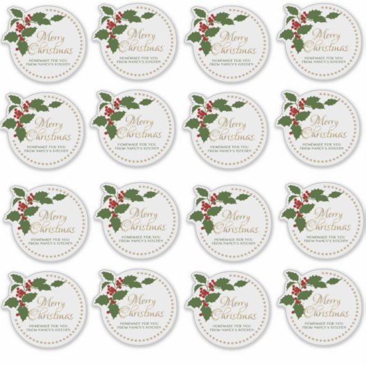 3” Merry Christmas Holly & Berry Food Gift Tin シール (正面)