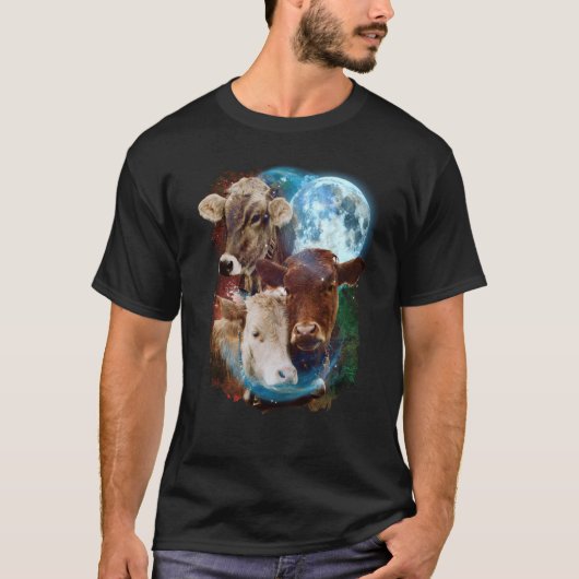 3 Moon Cow Livestock Cattle Animal Tシャツ (正面)