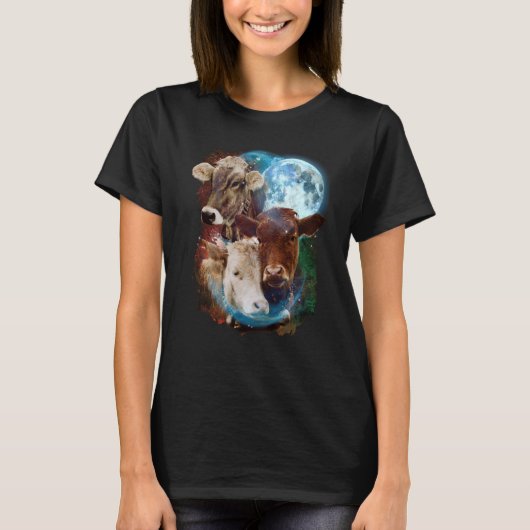 3 Moon Cow Livestock Cattle Animal Tシャツ (正面)