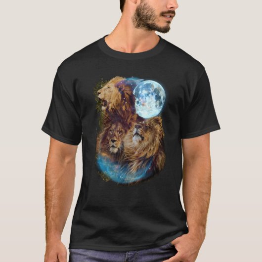 3 Moon Lion Felidae Wildcat Animal Tシャツ (正面)