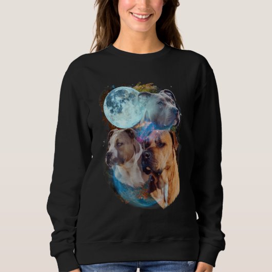 3 Moon Pitbull Dog Canine Puppy Graphic Pet Humor スウェットシャツ (正面)