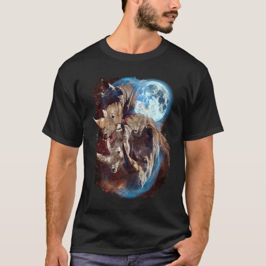 3 Moon Rhinoceros Rhino Graphic Animal Tシャツ (正面)