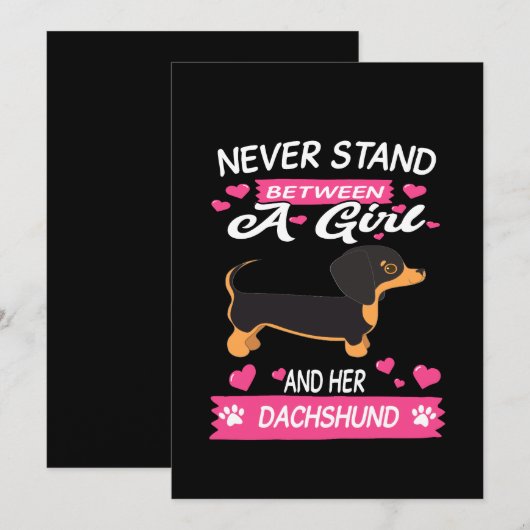 3 Never Stand Between A Girl And Her Dachshund 招待状 (正面/裏面)
