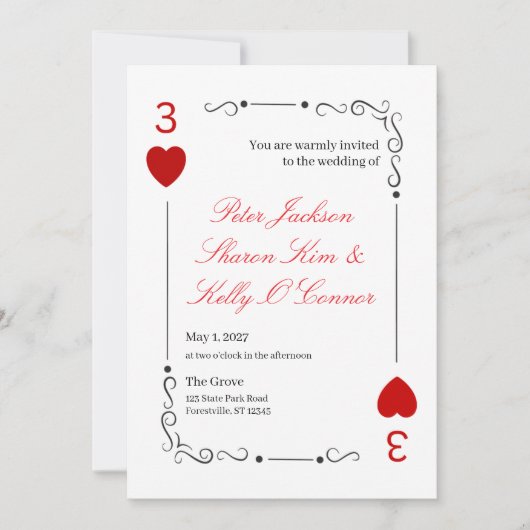 3 of Hearts Throuple Wedding Invitation 招待状 (正面)