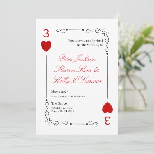 3 of Hearts Throuple Wedding Invitation 招待状 (スタンド正面)