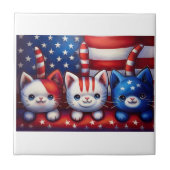 3 Patriotic Kittens In A Scene With American Flag  タイル (正面)