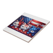3 Patriotic Kittens In A Scene With American Flag  タイル (側面)