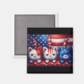 3 Patriotic Kittens With American Flag マグネット (正面/裏面)